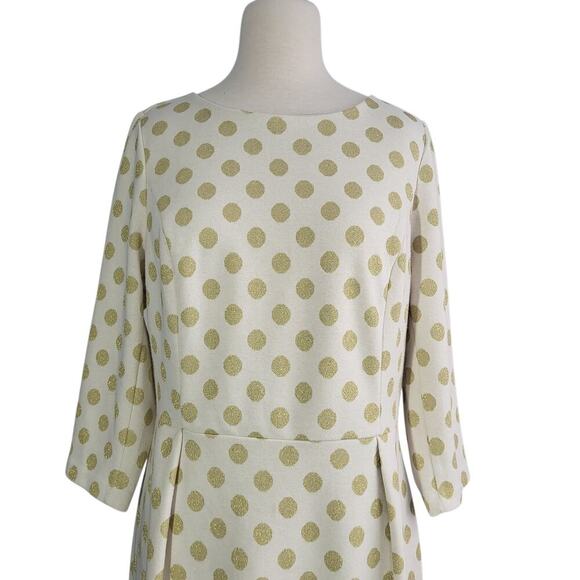 Boden Polka Dot Jacquard Dress US 12R Cream Gold Knit Holiday Party Knee Length - Picture 4 of 14
